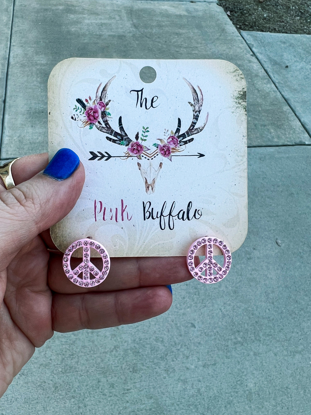 Pink Rhinestone Peace Earrings