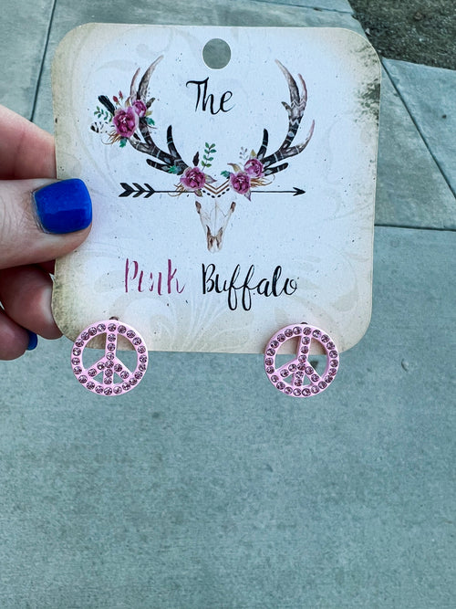 Pink Rhinestone Peace Earrings