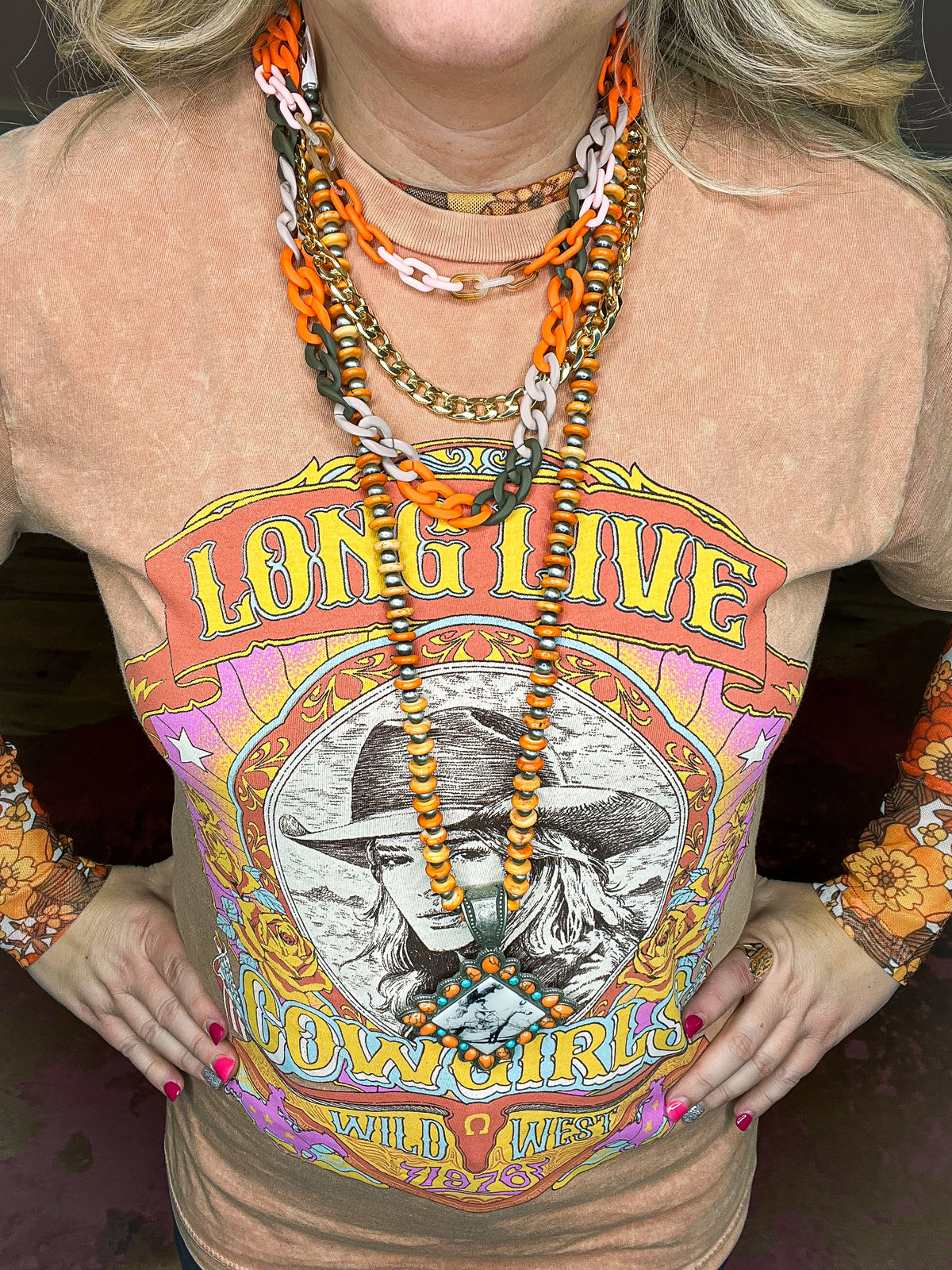 Diamond Cowboy Necklace-Orange