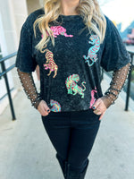 Beaded Mesh Top-Black