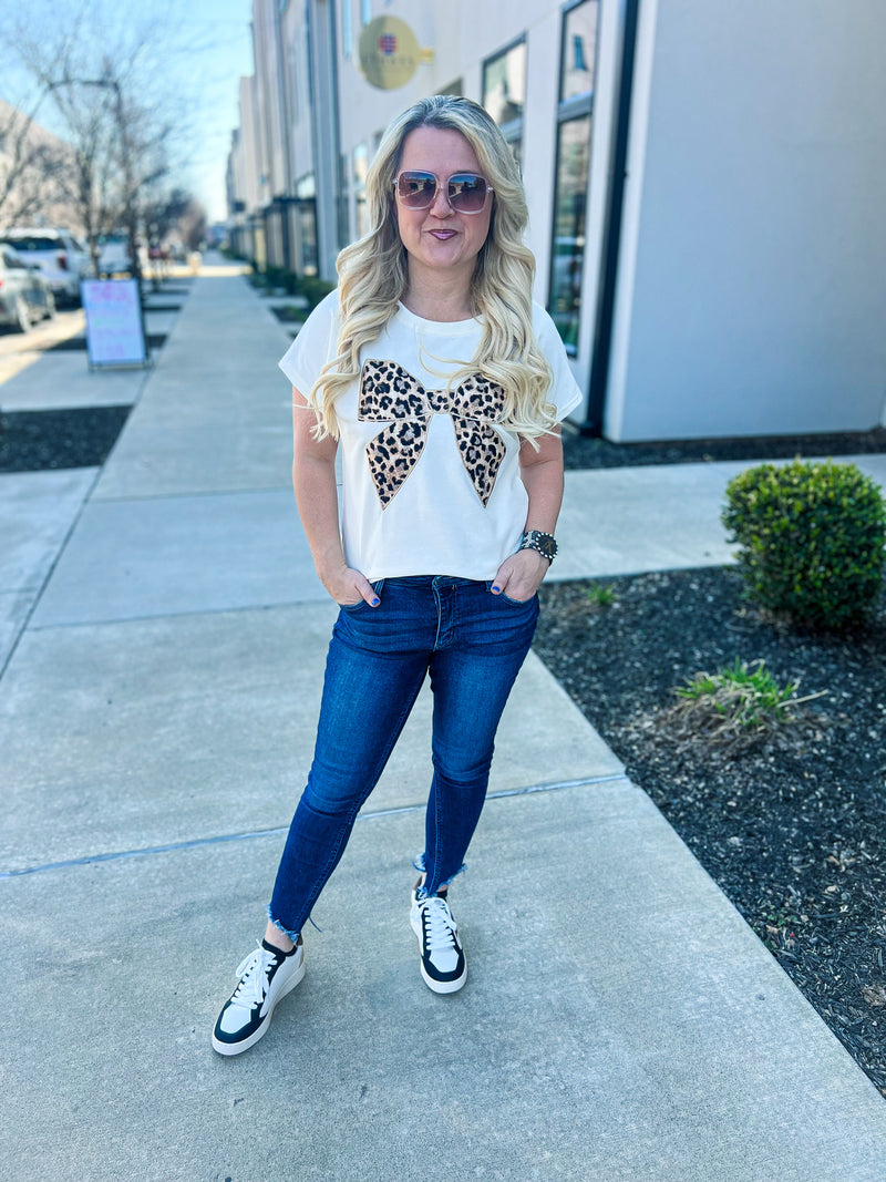 Creme Leopard Bow Top