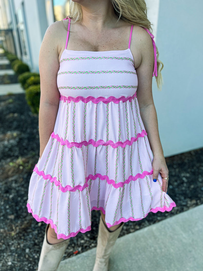 Floral Main Strip Mini Dress