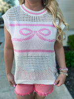 Pink Bow Crochet Sweater