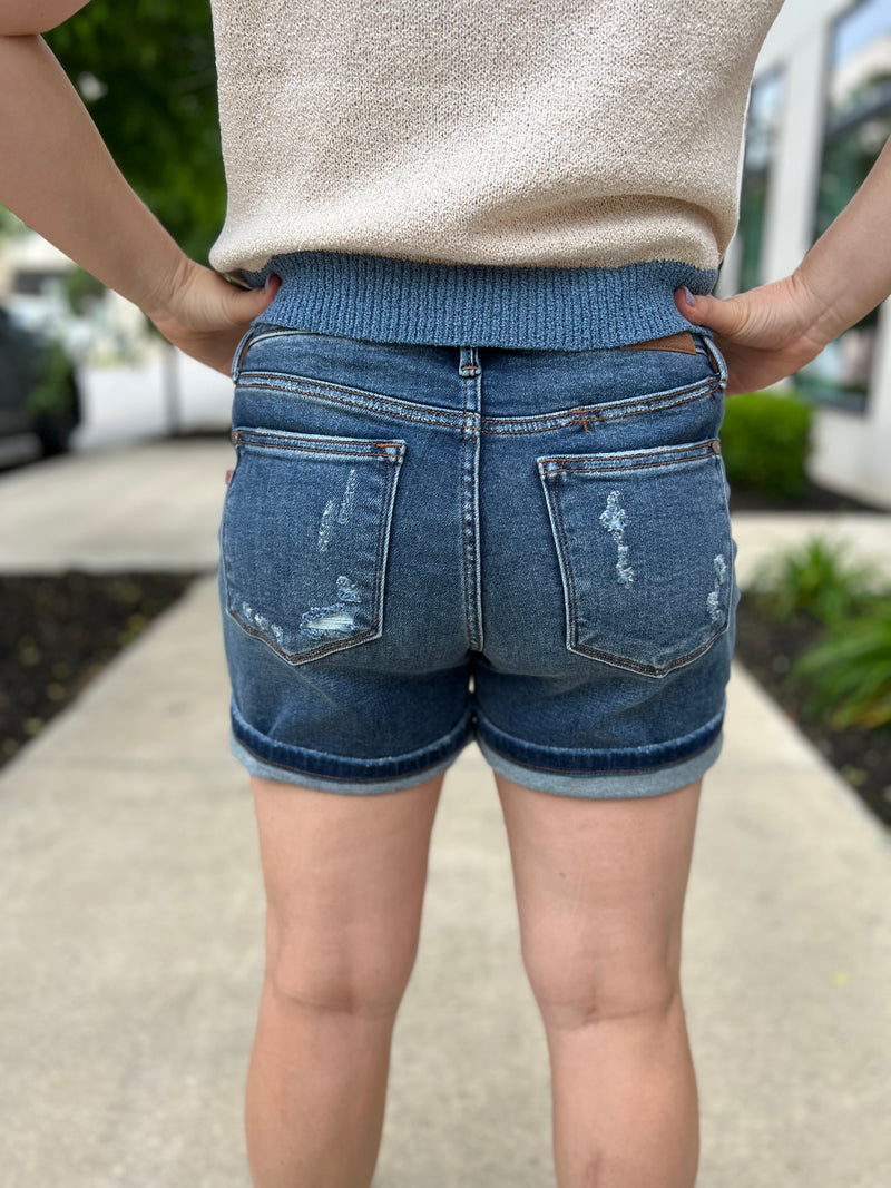 Dark Wash Judy Blue Shorts-Rolled Hem