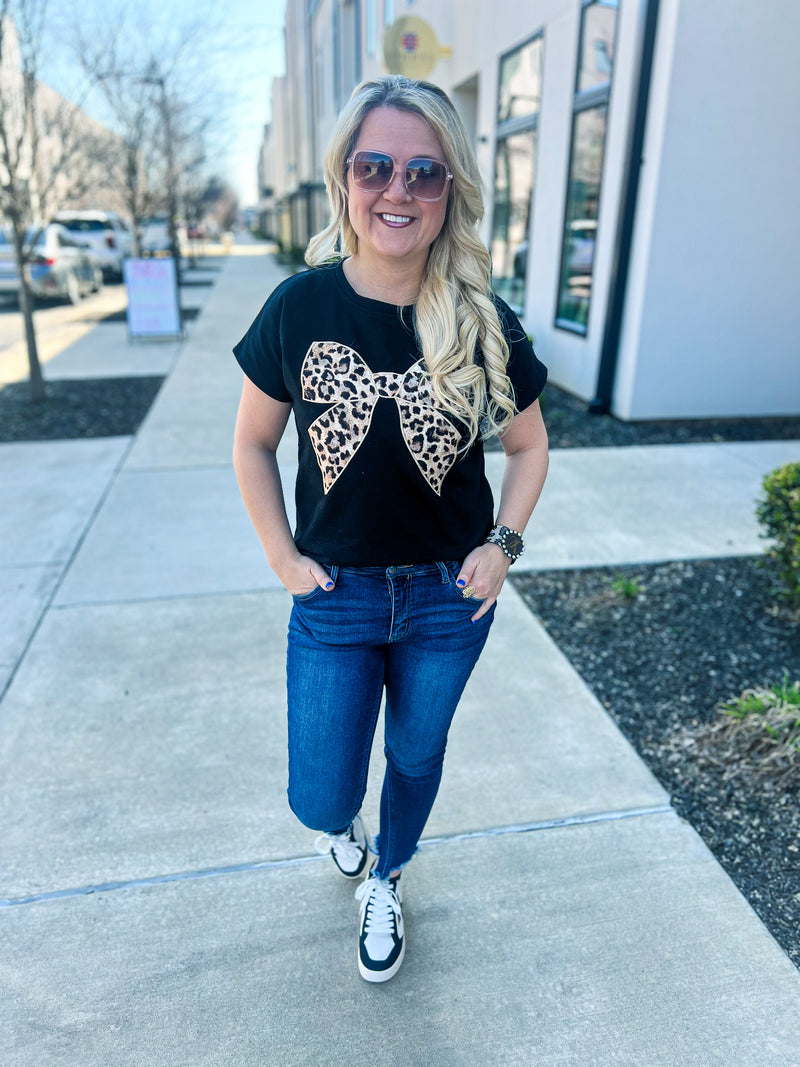 Black Leopard Bow Top