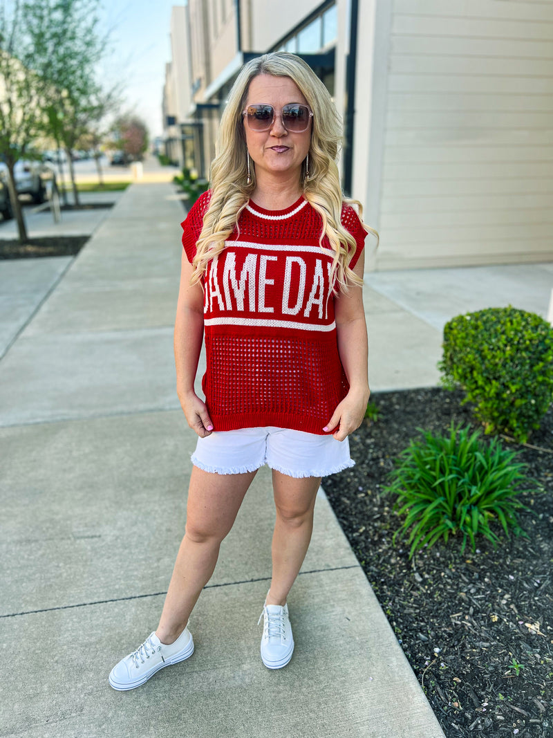 Red Gameday Crochet Sweater