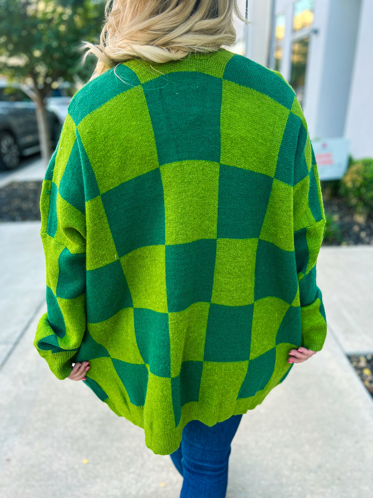 Green Checkered Cardigan