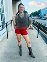 Black Rhinestone Rocker Top