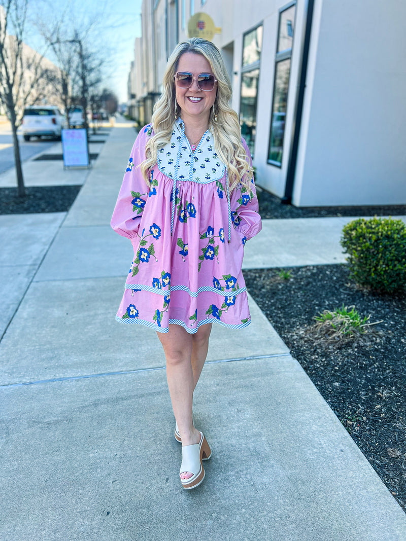 Pink Navy Floral Entro Dress