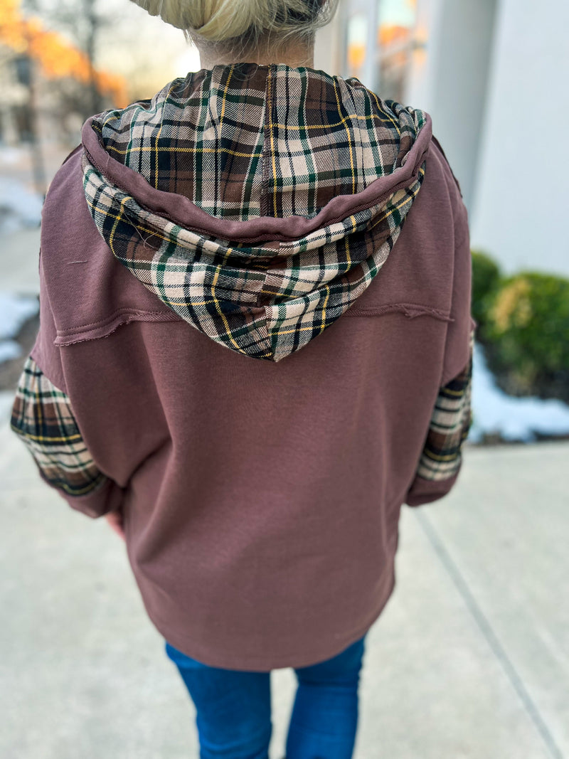 Brown Star Plaid Hoodie