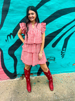 Red Gingham Tiered Ruffle Dress