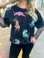 Beaded Mesh Top-Black