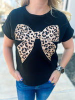 Black Leopard Bow Top