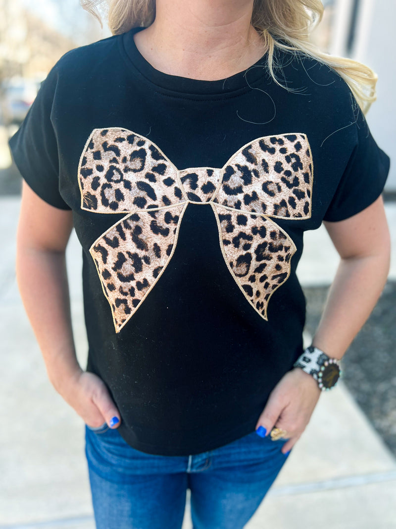 Black Leopard Bow Top
