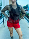 Black Rhinestone Pearl Top