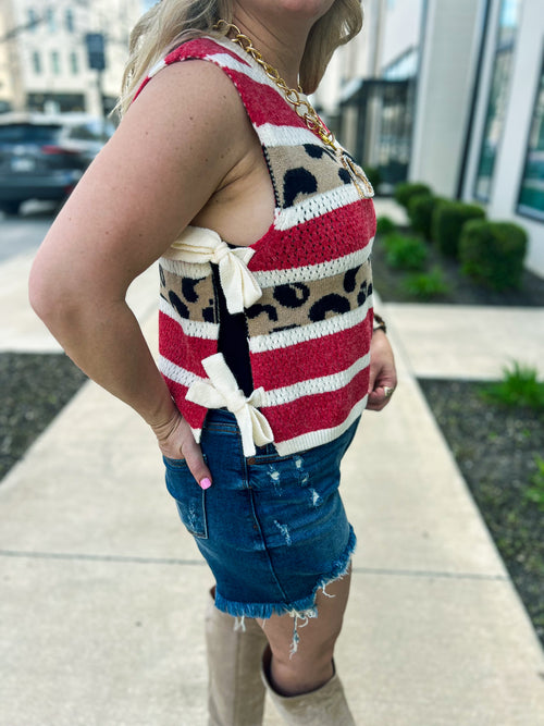 Red Leopard Sweater Vest