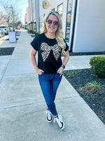 Black Leopard Bow Top