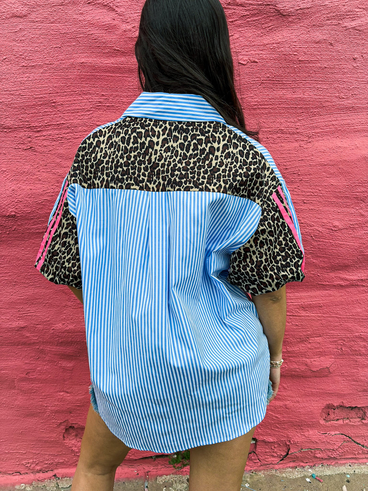 Striped Chambray Leopard Top