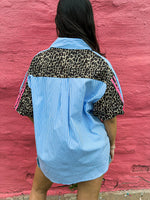 Striped Chambray Leopard Top