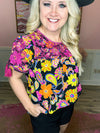 Black Embroidered Floral Top