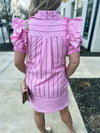 Pink Pinstripe Ruffle Dress