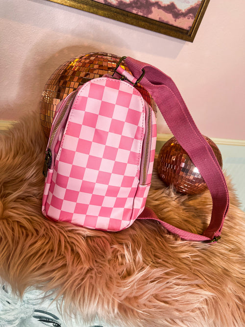 Pink Checkered Sling Bag