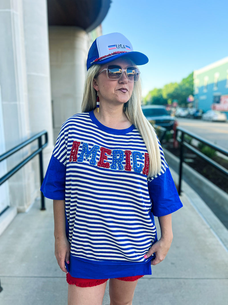 Blue Striped America Top