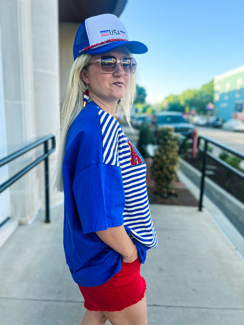 Blue Striped America Top