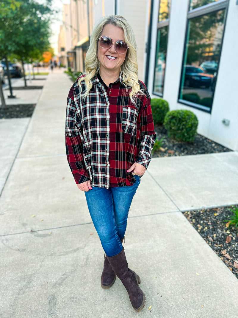 Red & Black Plaid Button Up