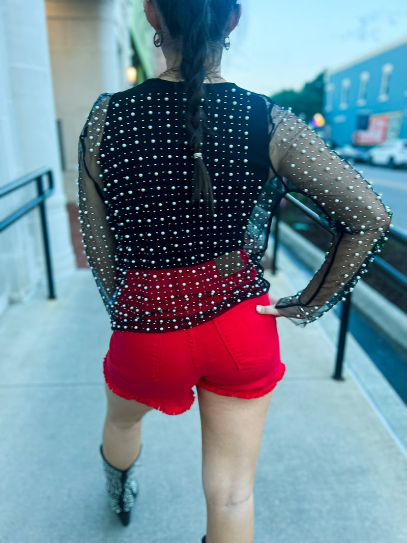 Black Rhinestone Pearl Top