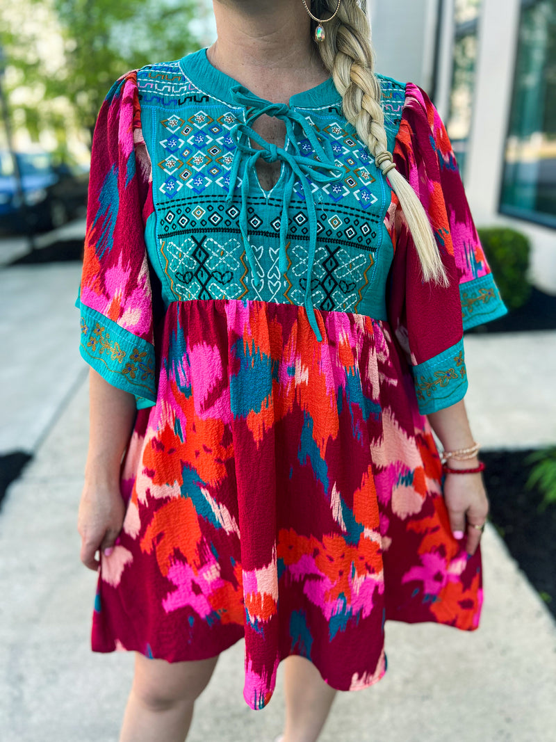 Multi Embroidered Dress-Umgee