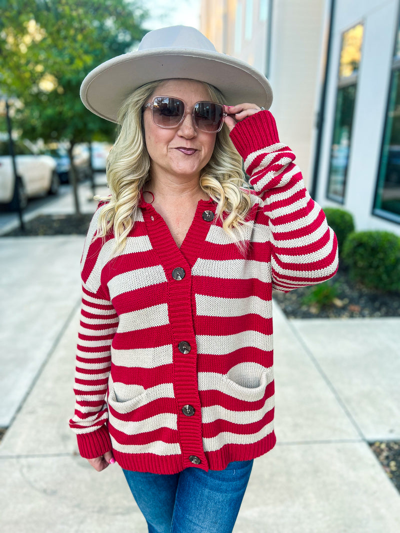 Red Striped Cardigan