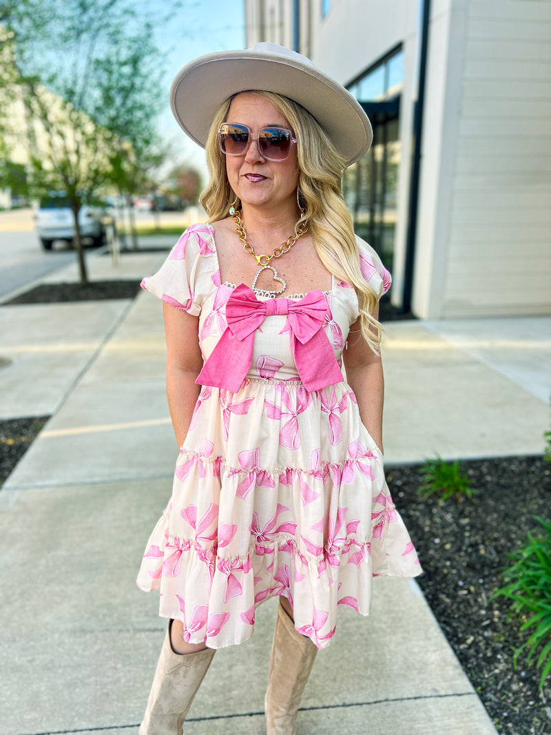Creme Bow Dress-Davi & Dani