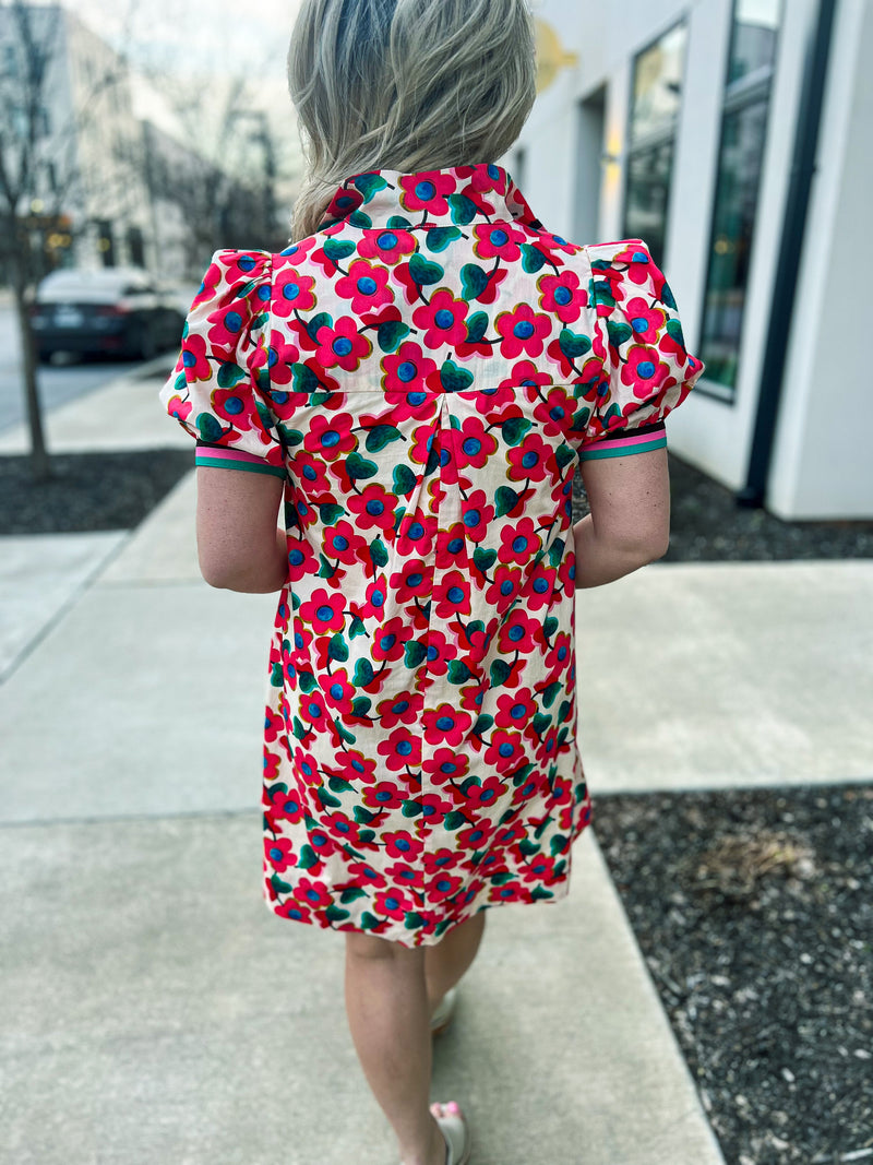 Multicolored Band Floral Entro Dress