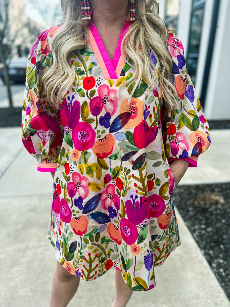 Floral Sleeve Mini Dress-Entro