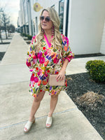 Floral Sleeve Mini Dress-Entro
