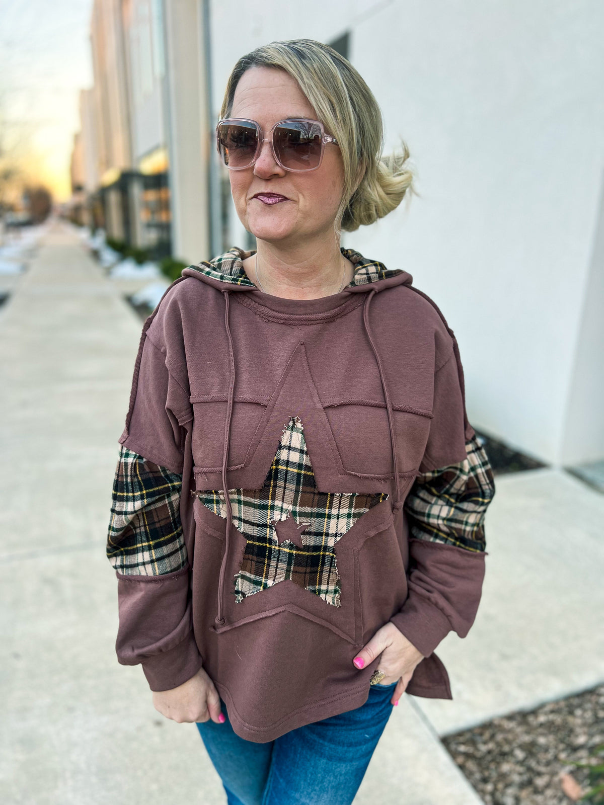 Brown Star Plaid Hoodie