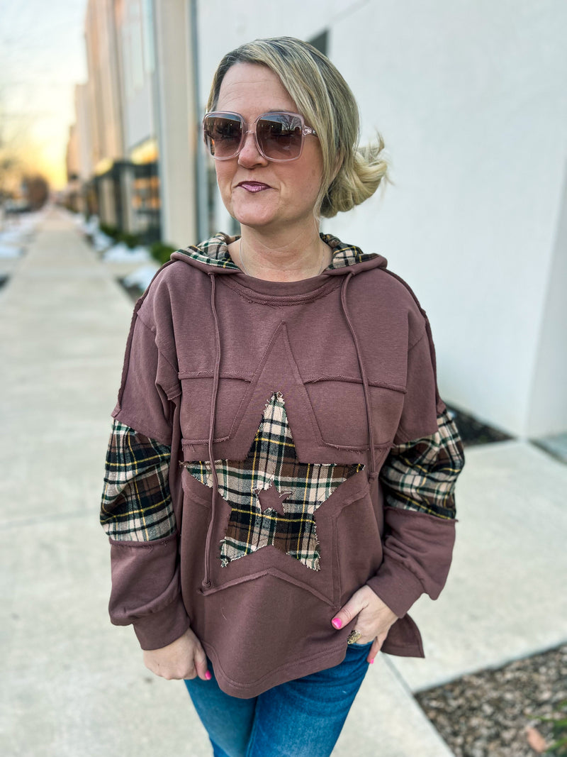 Brown Star Plaid Hoodie