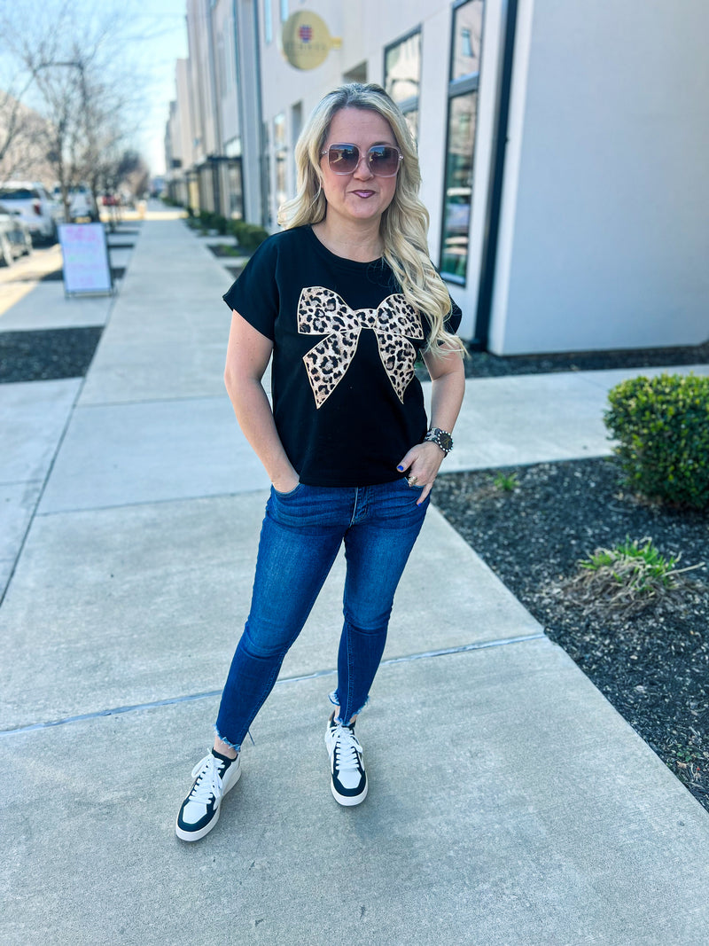 Black Leopard Bow Top