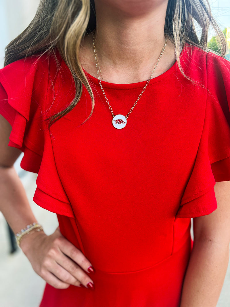 Arkansas Razorbacks Pendant Necklace-White