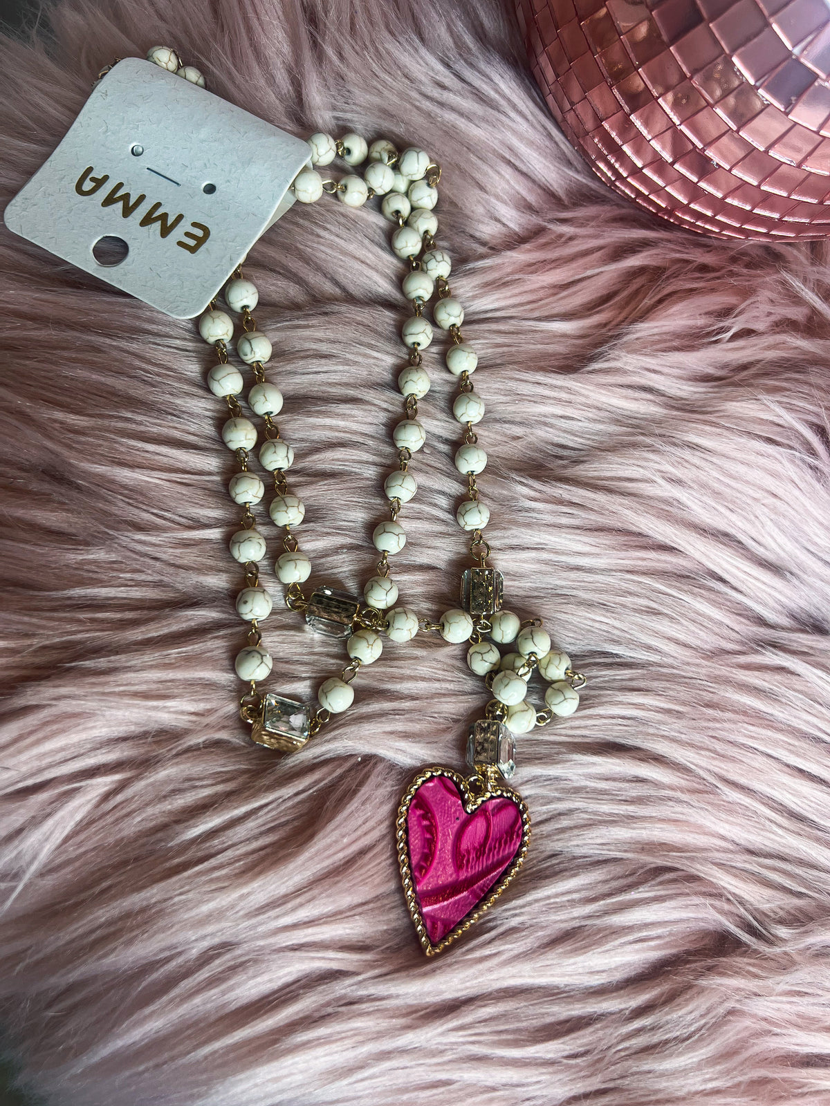 Creme Beaded Heart Necklace
