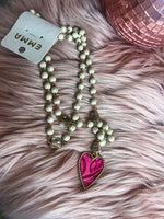 Creme Beaded Heart Necklace