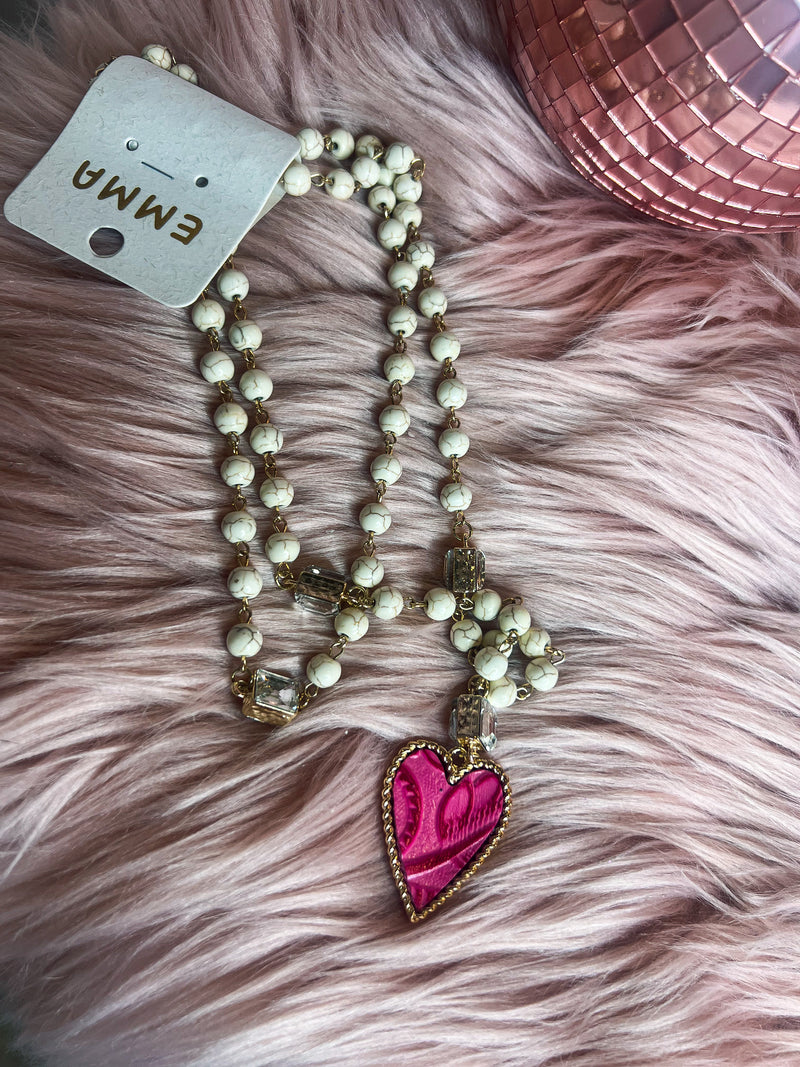 Creme Beaded Heart Necklace