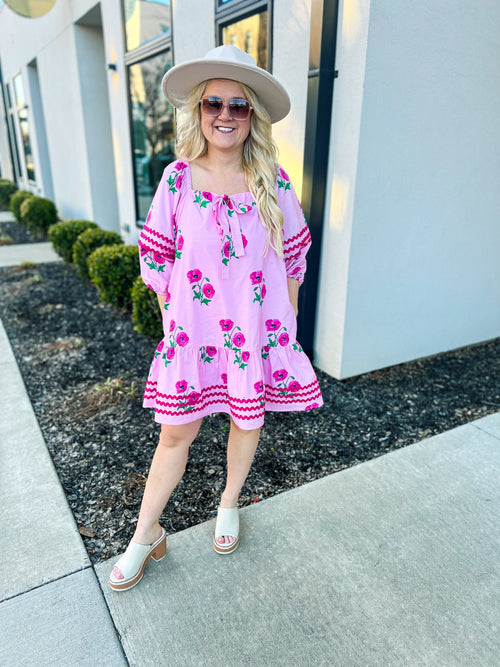 Pink Floral Entro Dress