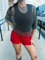 Black Rhinestone Rocker Top