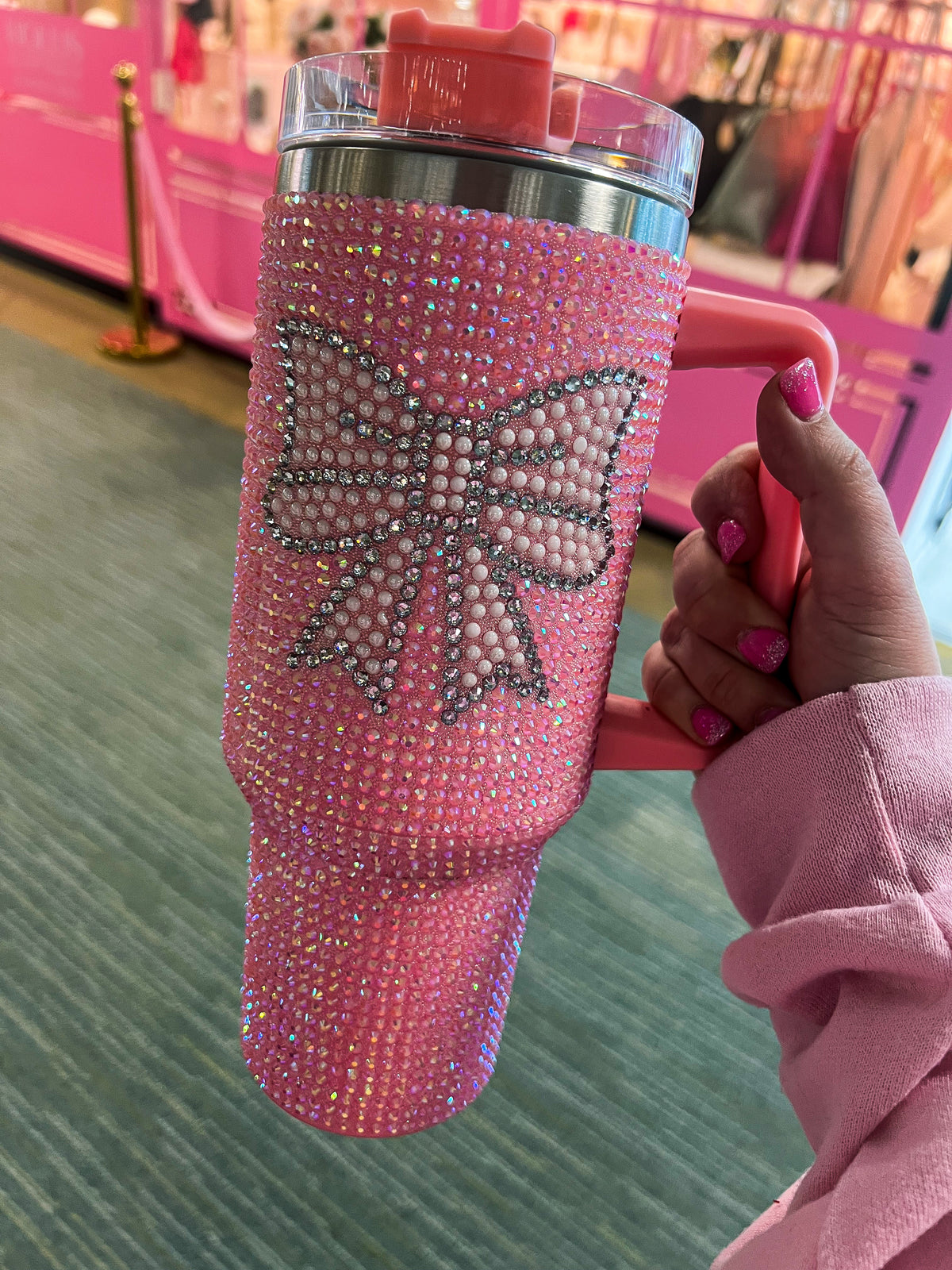 Pink Rhinestone Bow Tumbler