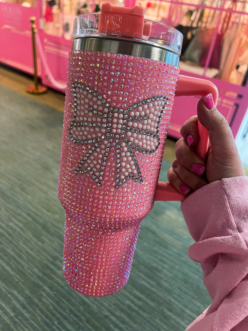 Pink Rhinestone Bow Tumbler