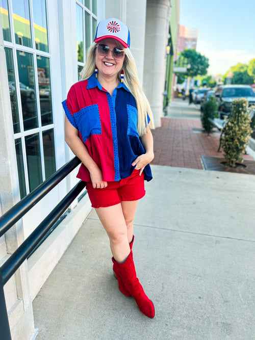 Red & Blue Rhinestone Top