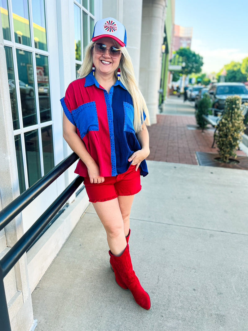 Red & Blue Rhinestone Top