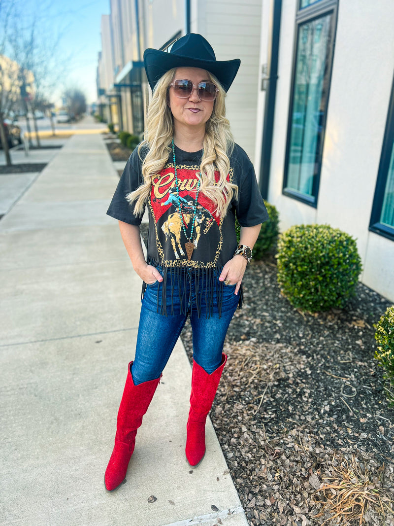 Black Cowboy Zutter Fringe Tee